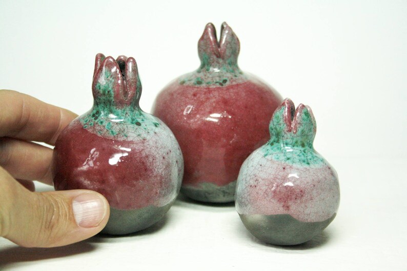 Ceramic design Pomegranate Home decor Set of 3 ceramic pomegranates Interior decor Art /& Collectibles Houswarming rustic decor