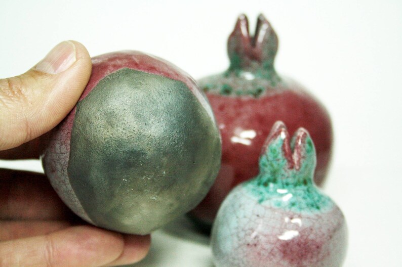 Ceramic design Pomegranate Home decor Set of 3 ceramic pomegranates Interior decor Art /& Collectibles Houswarming rustic decor