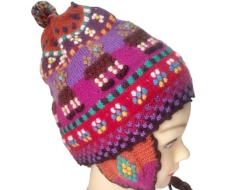 Cappello Chullo fatto a mano in lana di alpaca, berretto andino peruviano con paraorecchie