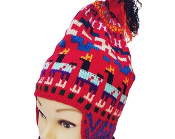 Sheep wool Chullo, winter hat alpaca desing, peruvian hat, Unisex.