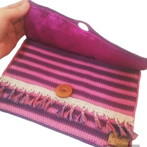 On sale, Crochet clutch, Pink and Violet clutch, document holder, hand clutch, sport Bag, Pink Crocheted bag, Clutch Bag,  Crochet Purse.