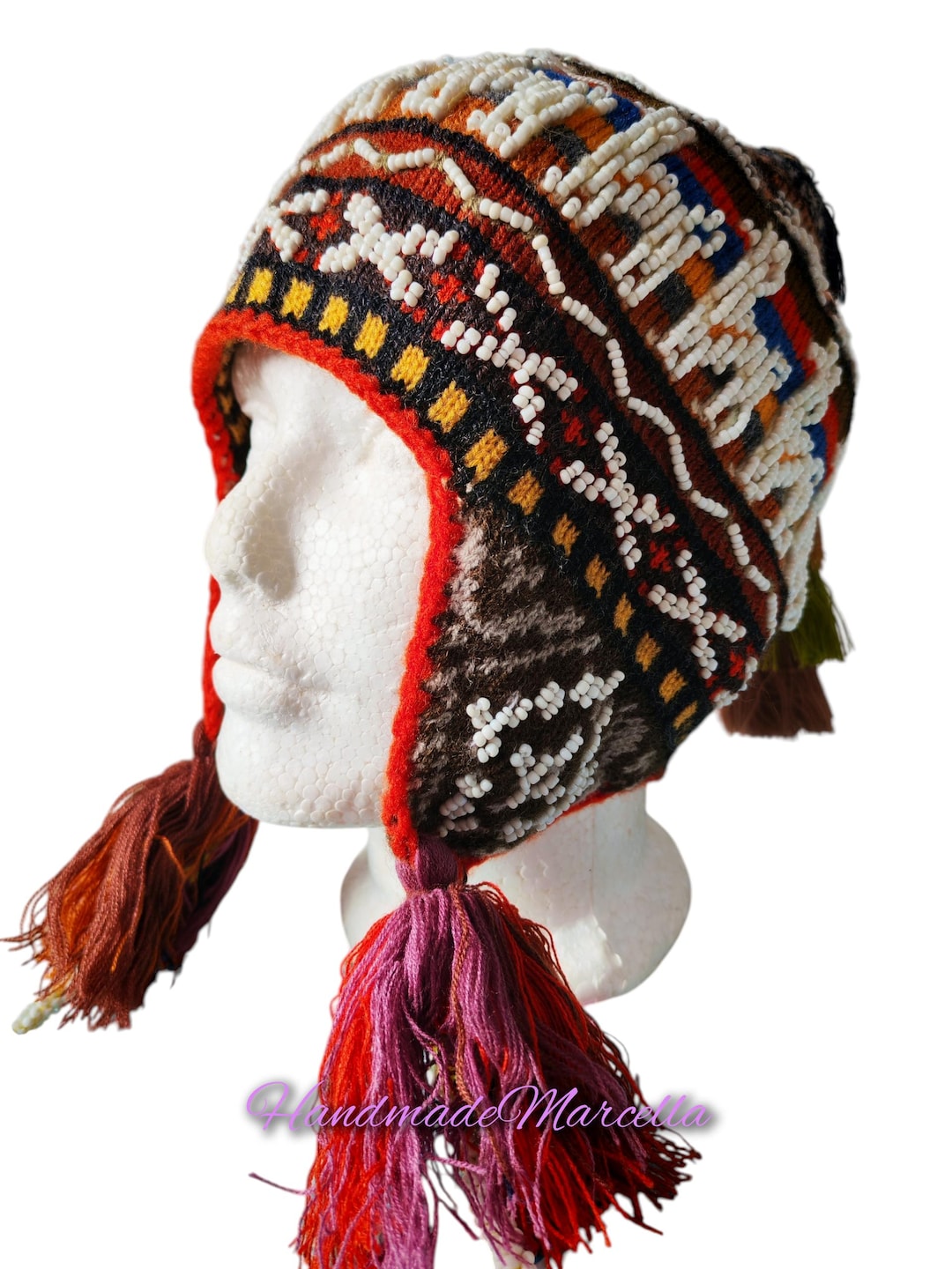 Handmade Alpaca Chullo Hat, Embroidered Peruvian Beanie With  display picture 1