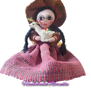 Handmade Peruvian Doll with Baby Alpaca, Rustic Loom Doll, Andean Decorative Doll, Cusco Textile Doll, Embroidered Eyes, Interior Home Decor
