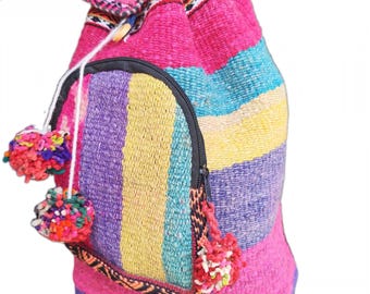 Boho handmade Peruvian wool backpack Vintage Wool Backpack Woven BOHO Ethnic Hippie Shoulder Tote  main image 4