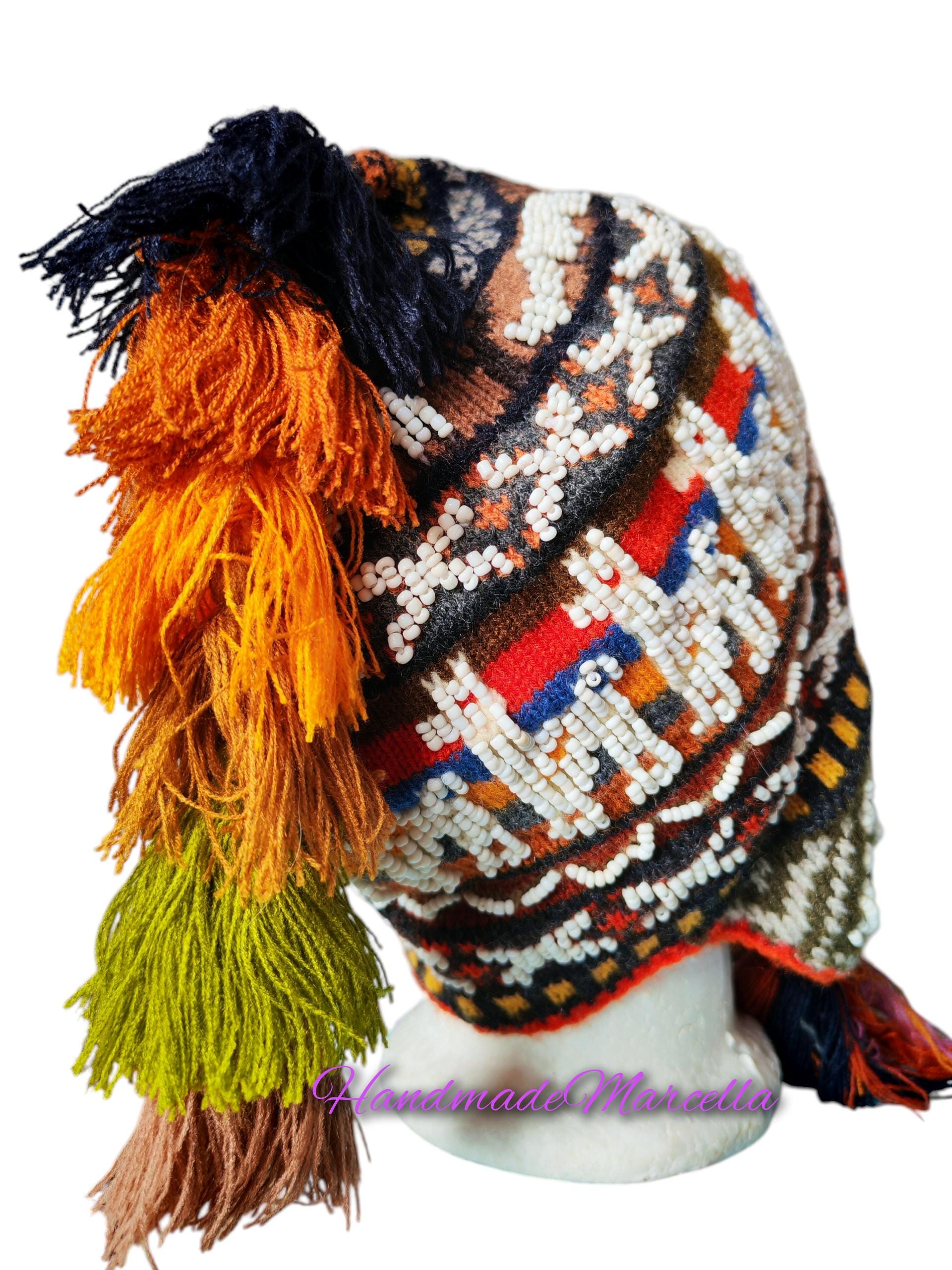 Handmade Alpaca Chullo Hat, Embroidered Peruvian Beanie With 