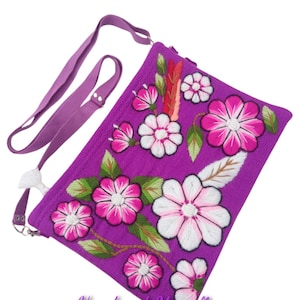 Handmade Ayacucho Embroidered Shoulder Bags | Floral Wool Crossbody Bags | Peruvian Artisan Bags | Adjustable Strap | Unique Gift