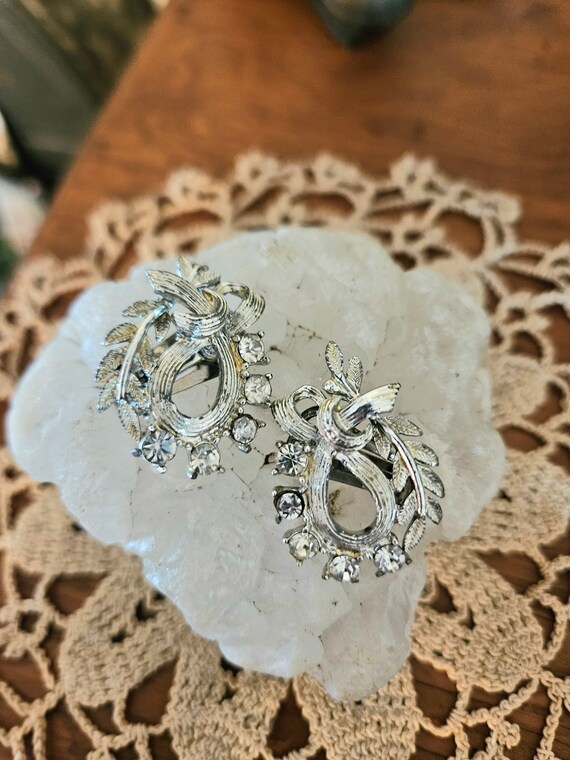 1950's Clip-on earrings silver Auora borealis cry… - image 1