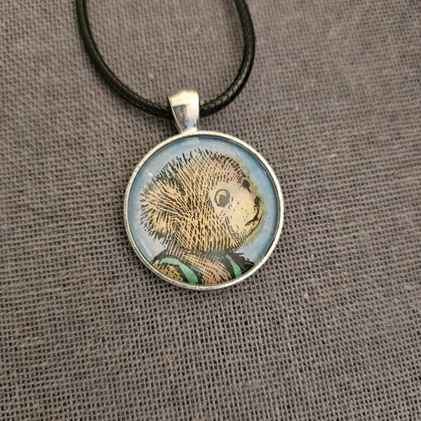 Vintage Corduroy Bear illustration book page necklace childrens nostalgia 1968 art original page ooak cabochon pendant on cord