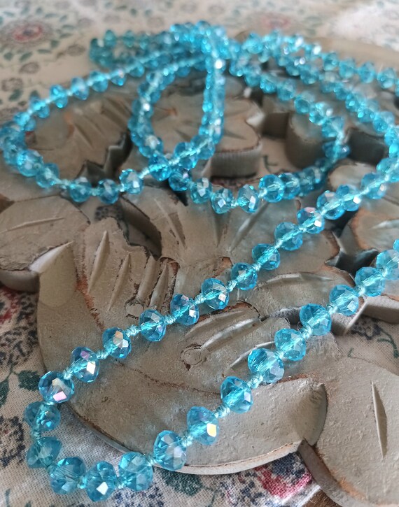 1950s classic long glass necklace aqua blue auror… - image 4