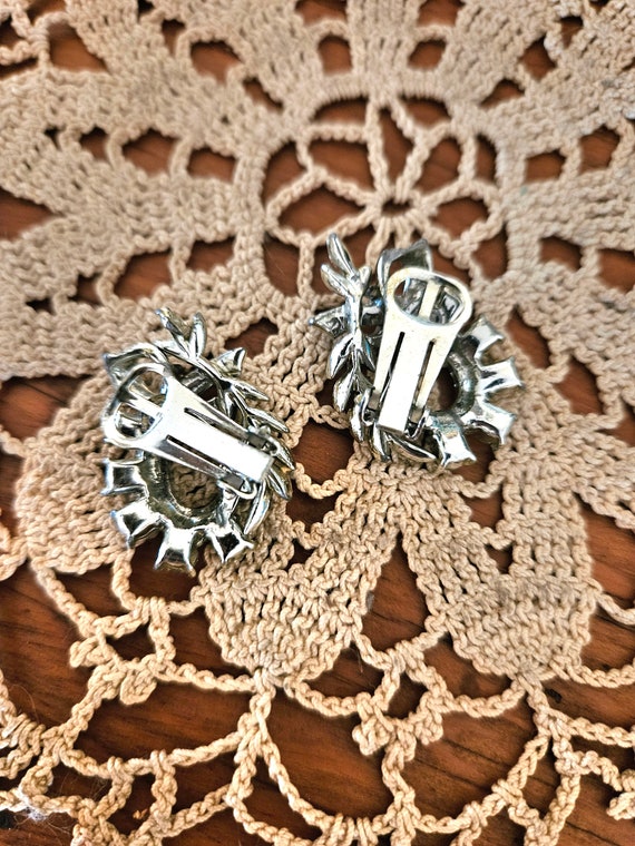 1950's Clip-on earrings silver Auora borealis cry… - image 3