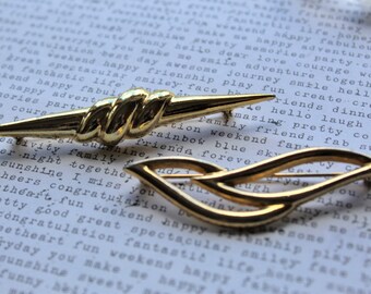 2 gold tone vintage 1980's brooch lapel pins