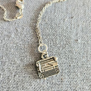 Vintage typewriter charm necklace silver tone Author gift dainty 20"
