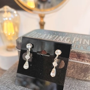 Mid-century screw back dangle earrings clear crystals classic retro 1950s vintage