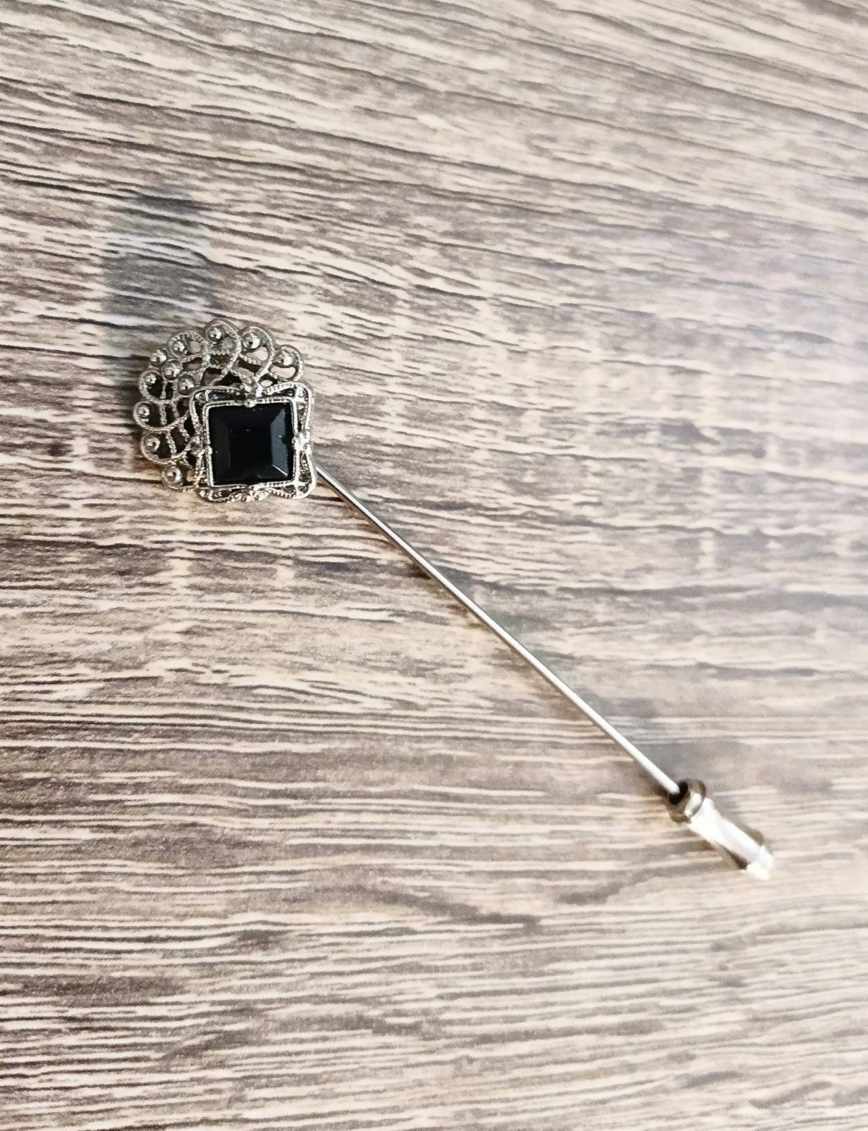1980s Art Deco Stick Pin Black Stone Classic Style Retro Etsy