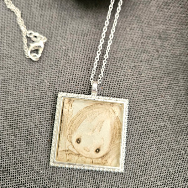 Vintage Betsey Clark illustration Hello Sunshine book page necklace childrens nostalgia 1972 original page ooak pendant silver chain girl