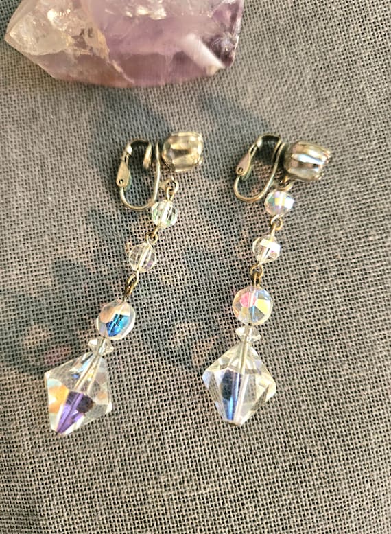 1950's retro Clip-on earrings aurora borealis glas