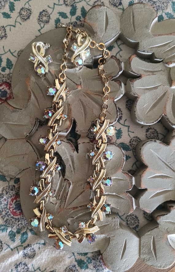 1950's Aurora borealis choker necklace & earrings 