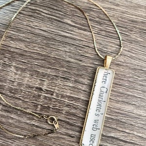 Vintage Charlotte&#39;s Web words book page necklace on chain original OOAK readers childrens book