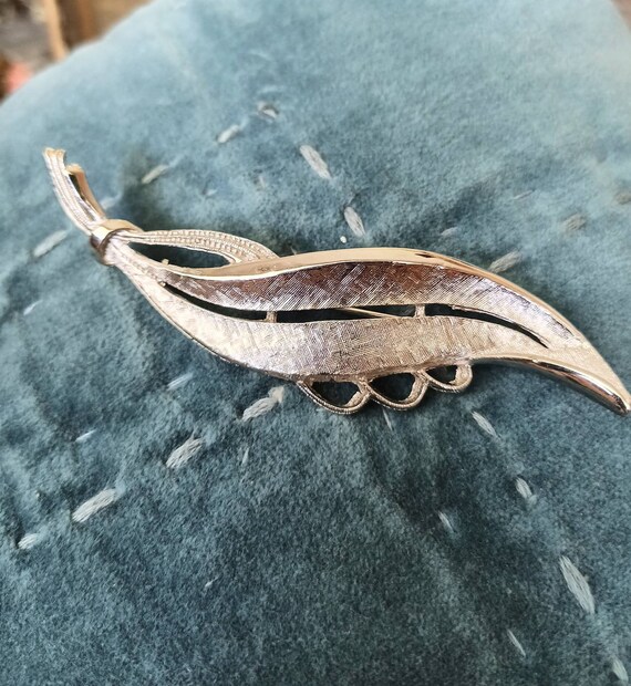 1950s Feather or Leaf silver brooch pin beautiful… - image 7