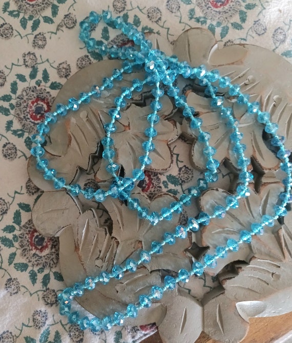 1950s classic long glass necklace aqua blue auror… - image 2