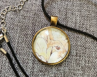 Vintage Beatrix Potter book page necklace Peter Rabbit brass illustration nostalgia bunny