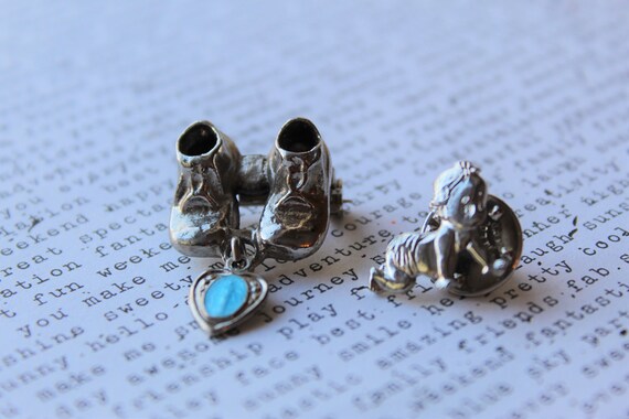 Set of 2 Vintage Baby Boy pins, shoes, baby, hear… - image 2