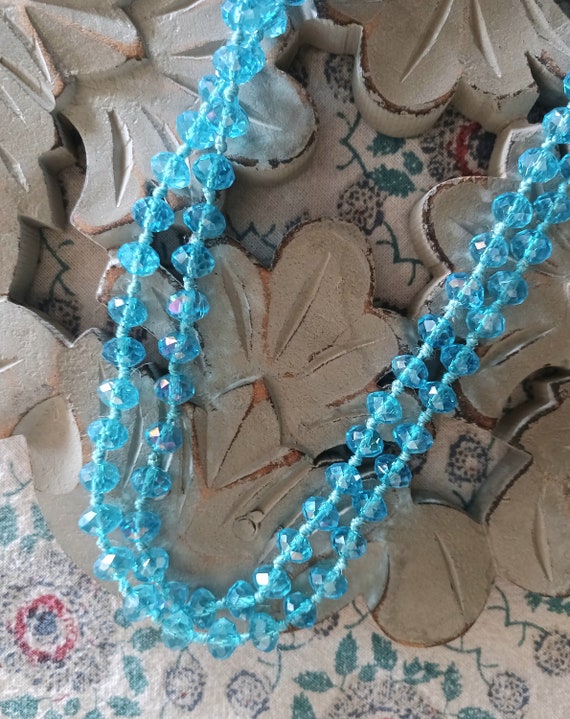 1950s classic long glass necklace aqua blue auror… - image 1