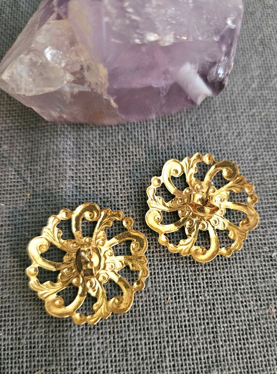 Vintage 80s Avon set gold tone brooch pin & post … - image 10