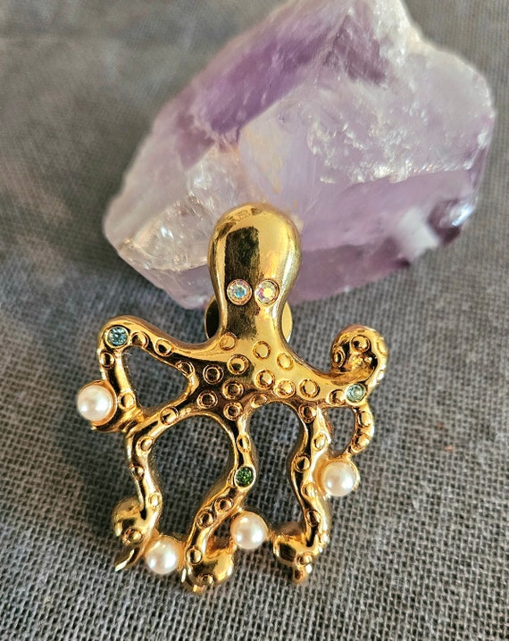 Vintage 80s Avon octopus gold tone brooch pin ret… - image 2