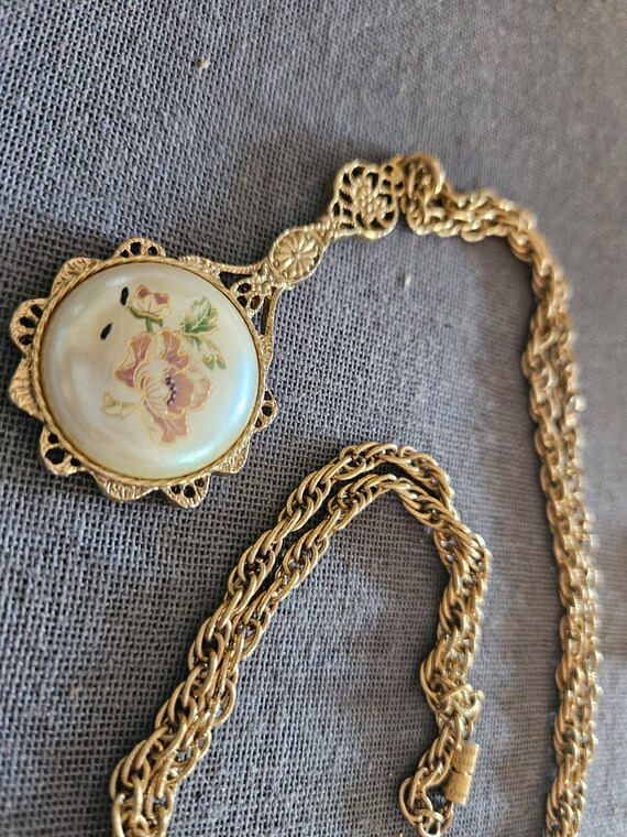 1980s classic mirror necklace floral reversible g… - image 1