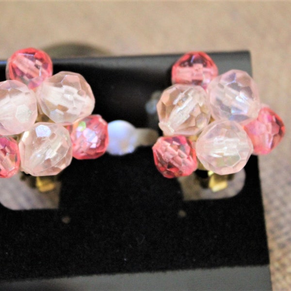 Vintage pink toned clip-on earrings Germany 1950's mid-century retro