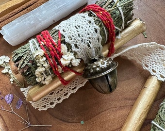 Cedar 3-4" Selenite and Palo Santo Holiday Bundle Yule Gift