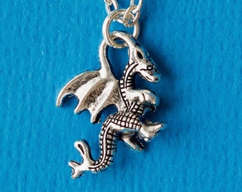 Silver Dragon Charm Necklace: Fantasy Jewelry Gift