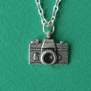 Camera necklace, Photography pendant, Photographer gift, Personalised jewellery, Birthstone, Initial charm, Travel necklace, Camera present