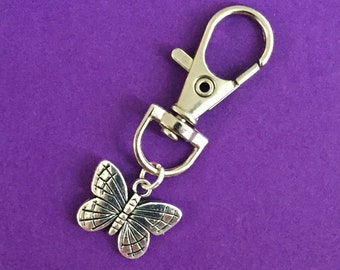 Silver Butterfly Bag Charm: Personalized Zipper Pull
