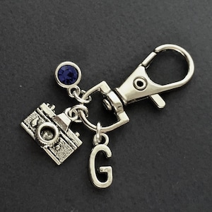 Camera bag charm, silver camera charm, camera keyring, camera keychain, retro camera gift, silver camera gift, personalised camera gift