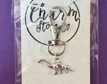 Silver Dinosaur Bag Charm: Keychain Keyring
