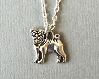 Pug Necklace: Dog Lover Gift, Initial/Birthstone Options