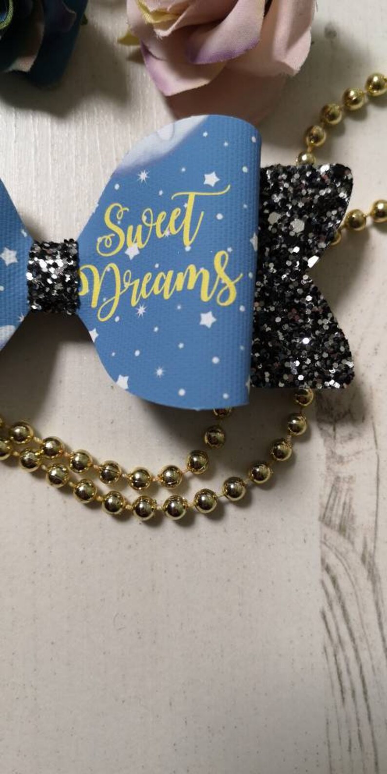 Sweet dreams glitter bow Bridesmaid gift birthday gift hair accessories sparkly hair bow gift for girls Party bow Christening gift