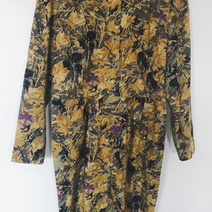 Vintage Floral Dress / Floral Dress / Midi Dress / Vintage Cocktail Dress / Shoulder Pads / Mustard Yellow / Formal Dress / Size 12 image 4