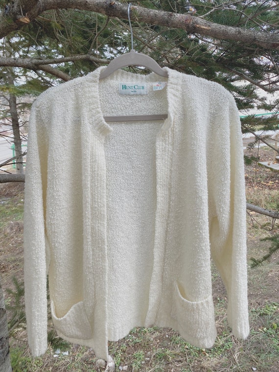 Vintage Slouchy Cardigan / Knit Sweater / Cream S… - image 3