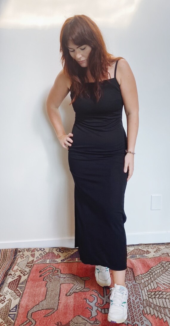 Vintage 90s Dress / Black Dress / Slip Dress / Squ