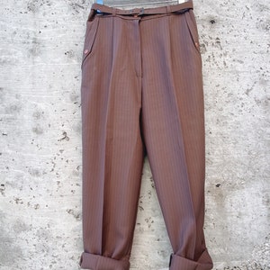 Vintage Trousers / High Waisted Trousers / Pinstriped Trousers / Brown / Wide Leg / Streetwear Pants / image 6