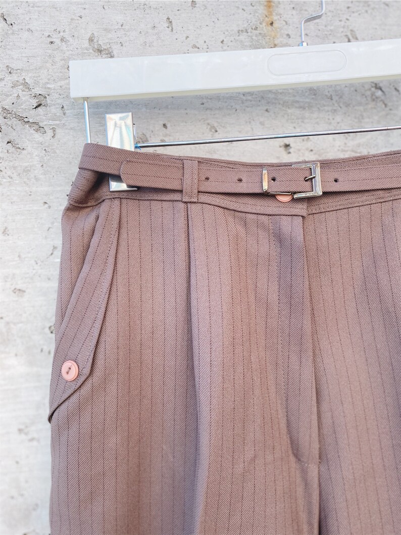 Vintage Trousers / High Waisted Trousers / Pinstriped Trousers / Brown / Wide Leg / Streetwear Pants / image 7