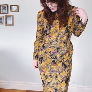 Vintage Floral Dress / Floral Dress / Midi Dress / Vintage Cocktail Dress / Shoulder Pads / Mustard Yellow / Formal Dress / Size 12 image 1