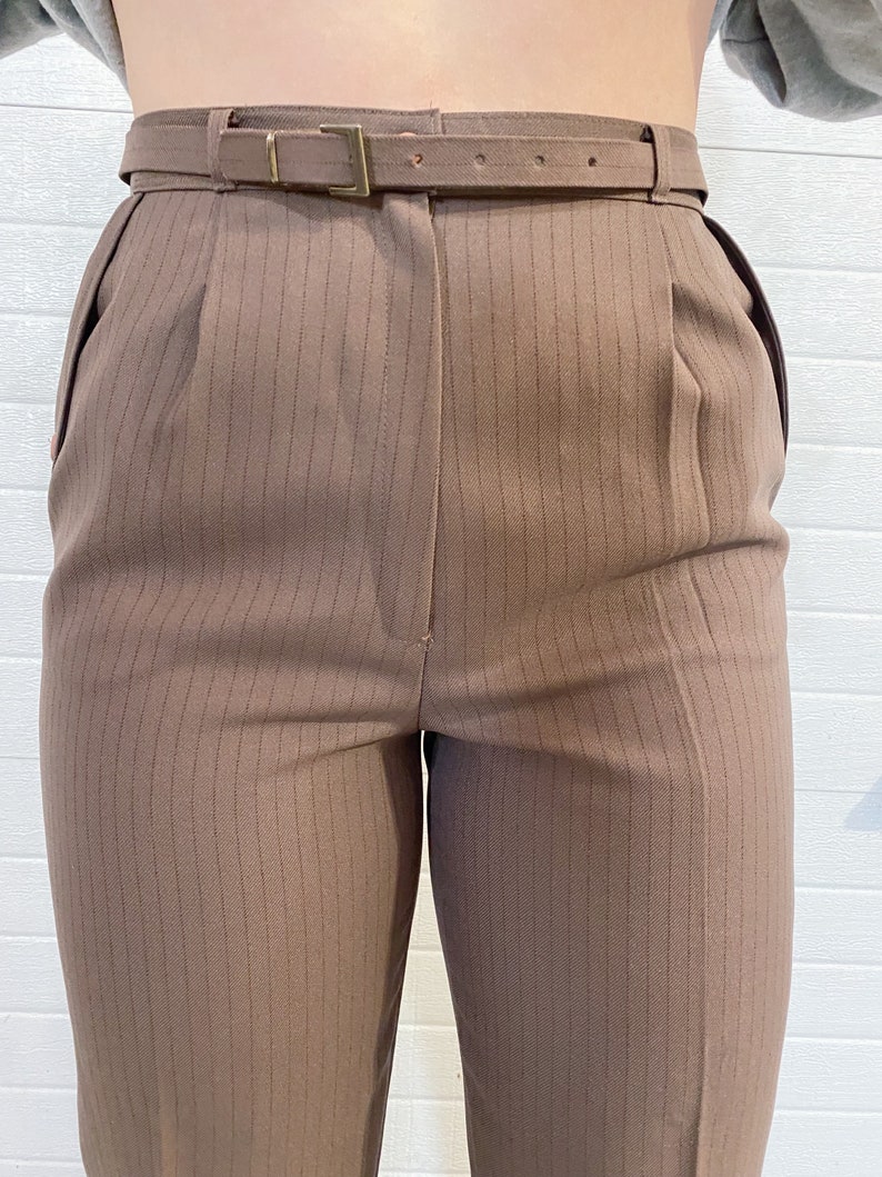 Vintage Trousers / High Waisted Trousers / Pinstriped Trousers / Brown / Wide Leg / Streetwear Pants / image 5