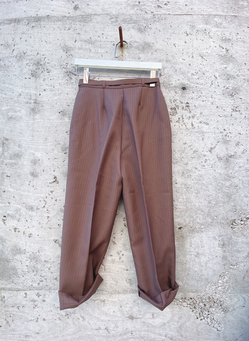 Vintage Trousers / High Waisted Trousers / Pinstriped Trousers / Brown / Wide Leg / Streetwear Pants / image 8