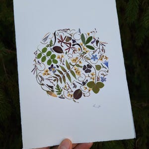 Une carte botanique avec de VRAIS fleurs sauvages pressées ; Carte fleurie ; Art unique de fleurs pressées ; Cadeau pour amoureux de la nature ; Carte faite main ; Cadeau de pendaison de crémaillère