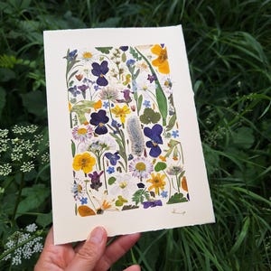 Authentieke kunst geperste bloemen, home deco, botanische kunst, verjaardagskaart, housewarmingcadeau, handgemaakte kaart, uniek botanisch ontwerp, ecocadeau