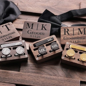 Custom Groomsmen Cufflinks, Groomsmen Gifts, Personalized Tie Clip, Engraved Cuff Link, Wedding Cufflinks for Men, Father of the Groom Gift